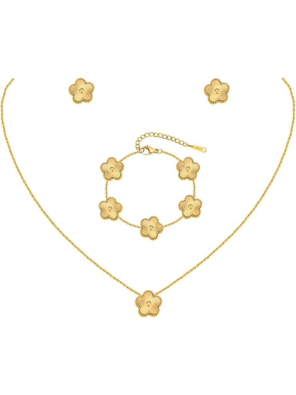 Elegant 18K Gold Plated Floral Jewelry Set - Necklace, Bracelet & Earrings Gift
